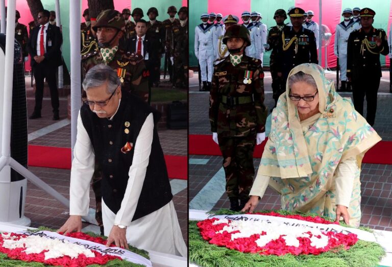 গোপালগঞ্জে বঙ্গবন্ধুর সমাধিতে রাষ্ট্রপতি ও প্রধানমন্ত্রীর শ্রদ্ধা