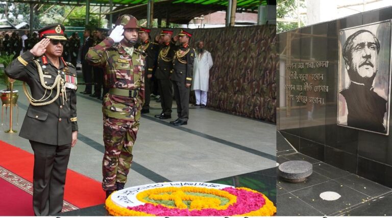 জাতির পিতার প্রতিকৃতিতে পুষ্পস্তবক অর্পণ করলেন সেনাপ্রধান