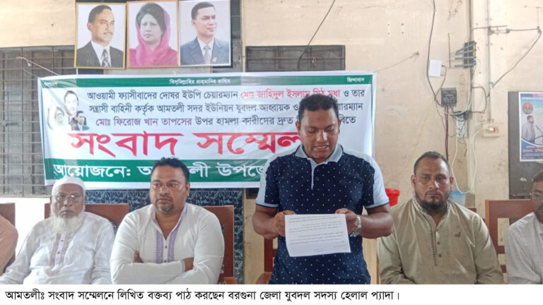 আমতলী সদর ইউপি চেয়ারম্যান মিঠু মৃধার বিরুদ্ধে সংবাদ সম্মেলন
