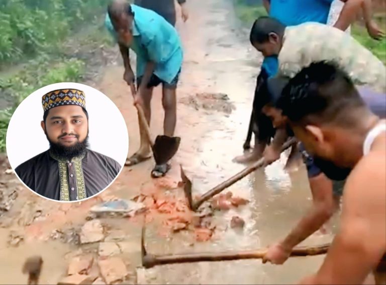 বগুড়ার নন্দীগ্রামে রাস্তা সংস্কার করে আলোচনায় জামায়াত নেতা সাখাওয়াত
