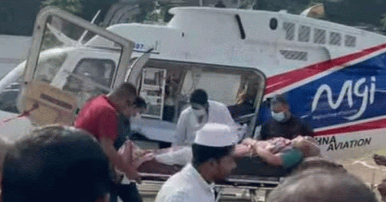 হেলিকপ্টারে ঢাকায় আনা হলো গুলিবিদ্ধ বিএনপি প্রার্থী এরশাদ উল্লাহকে