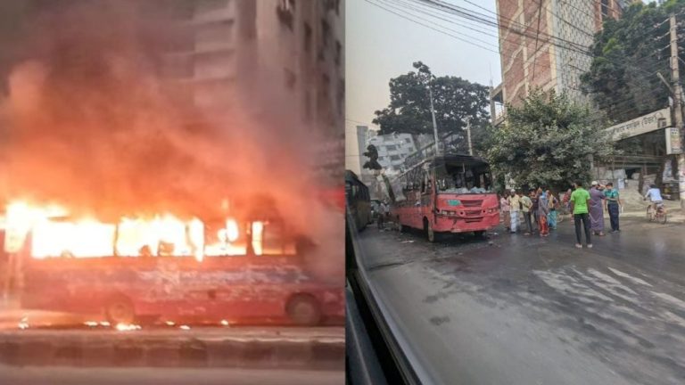মধ্যরাতে রাজধানীতে তিন বাস ও প্রাইভেটকারে আগুন
