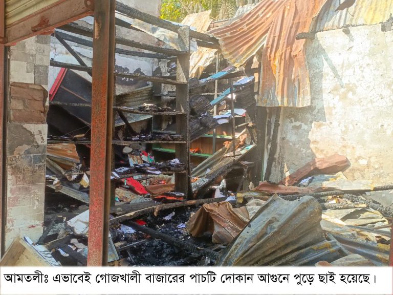 আমতলীর গোজখালী বাজারে আগুনে পুড়ে পাঁচটি ব্যবসা প্রতিষ্ঠান ছাই